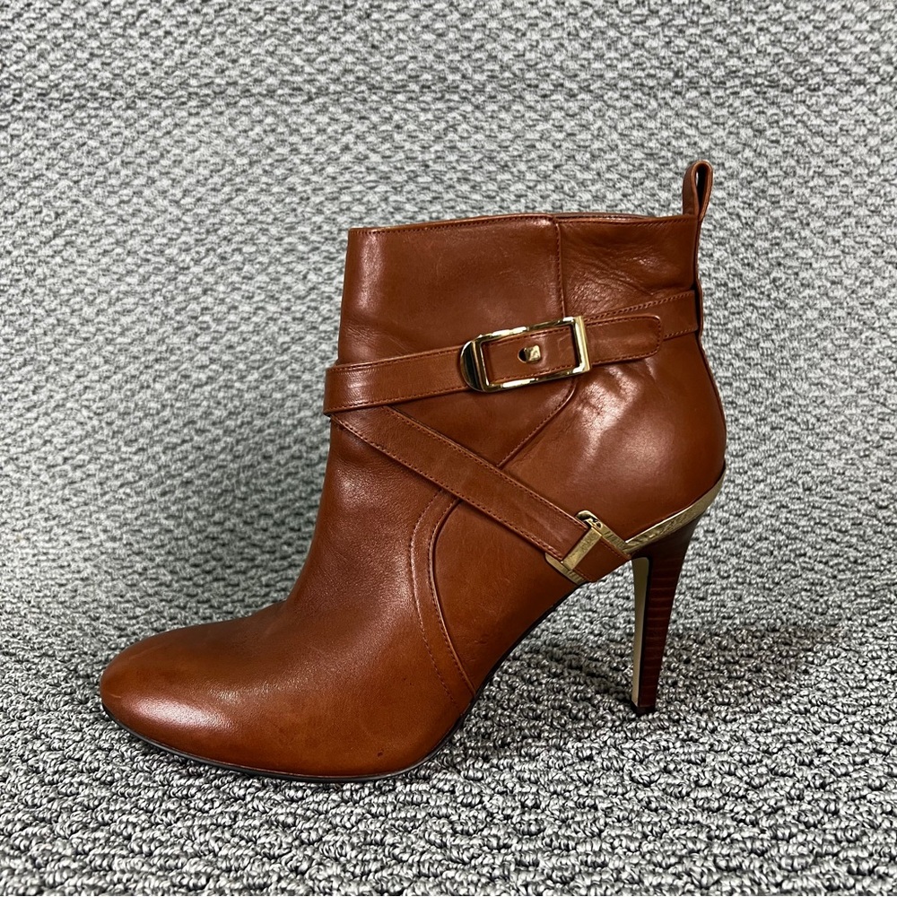 Marc Fisher Brown Heeled Boots with Cross-Strap Design